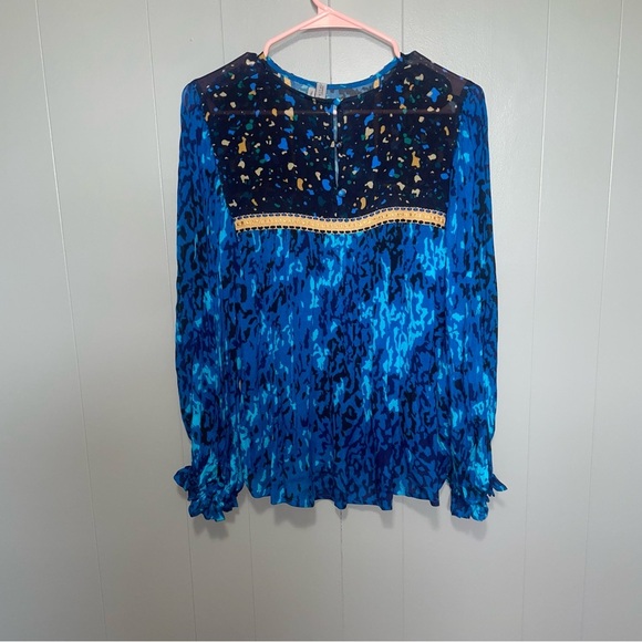 bl^nk bl-nk London Anthropologie Blue Leopard cheetah Miranda Peasant Blouse XS - Picture 7 of 9